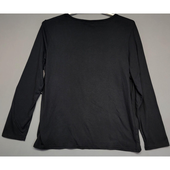 Kim Rogers Shirt Womens XL Black Long Sleeve Poinsettia Embroidered Christmas - Picture 11 of 12